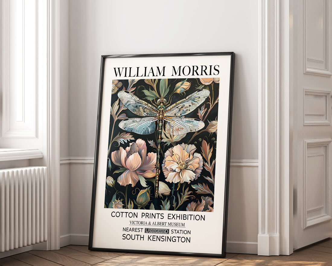 silver dragonfly print, willim morris style