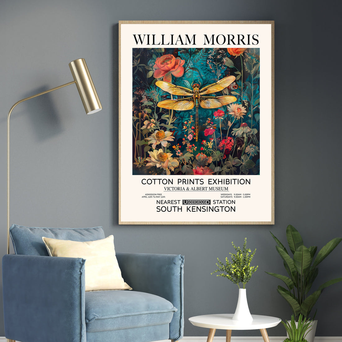 golden dragonfly vintage flower print