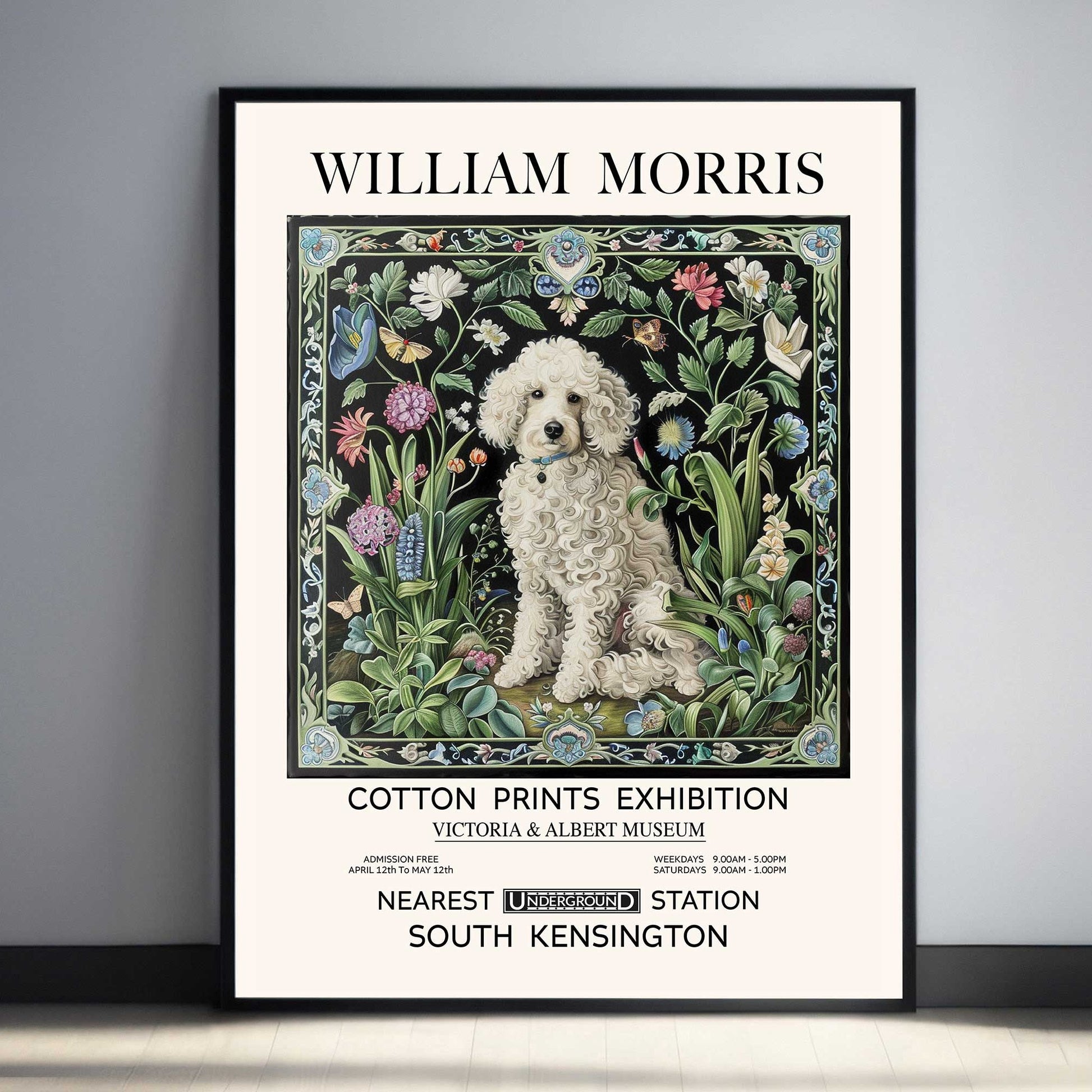 William Morris Poodle Art Print – Vintage Floral Decor for Poodle Lovers