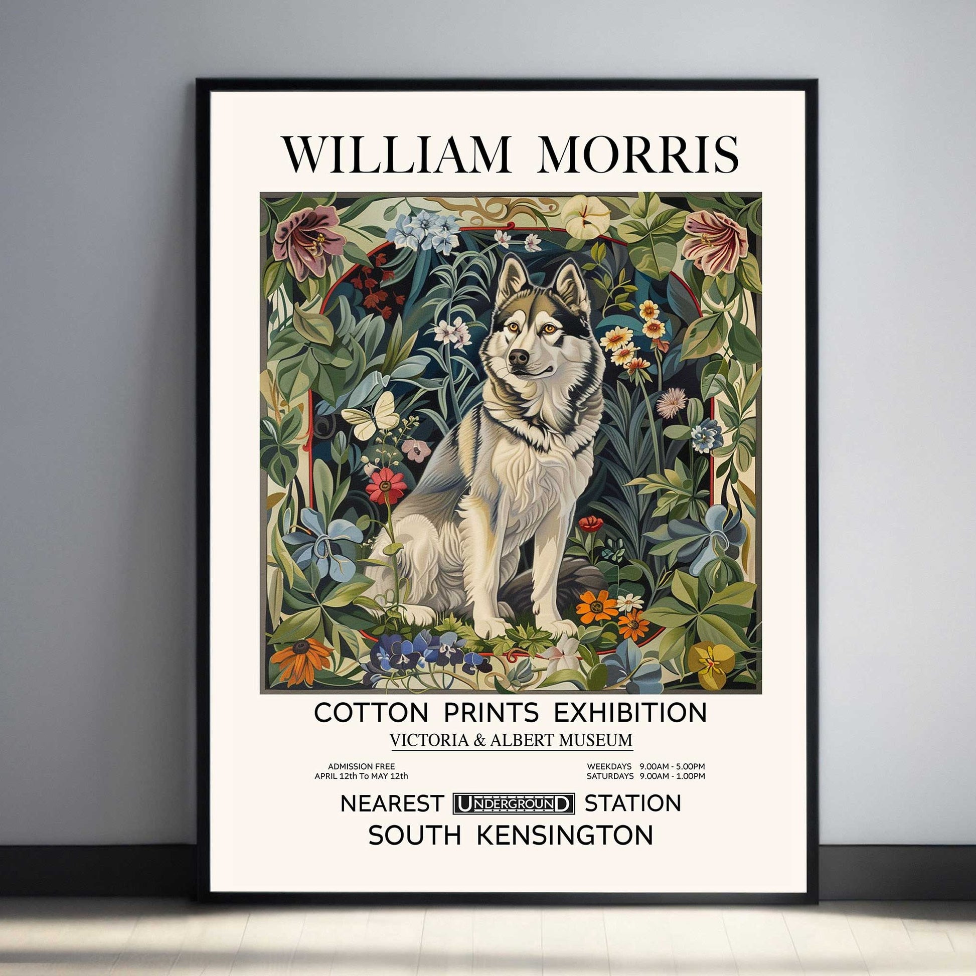 Vintage art print of a Siberian Husky in classic illustration style, ideal wall decor for pet lovers