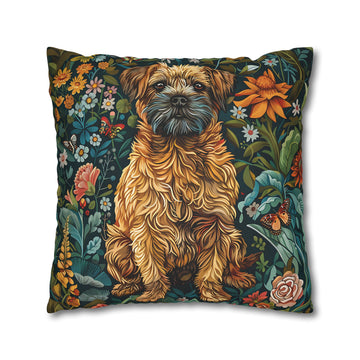 Vintage-style terrier dog print pillowcase with intricate design, perfect for dog lovers and home decor