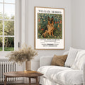 William Morris dog art print featuring vintage floral design, perfect for classic home decor, Victorian-inspired wall art, and animal lovers looking for unique art prints.