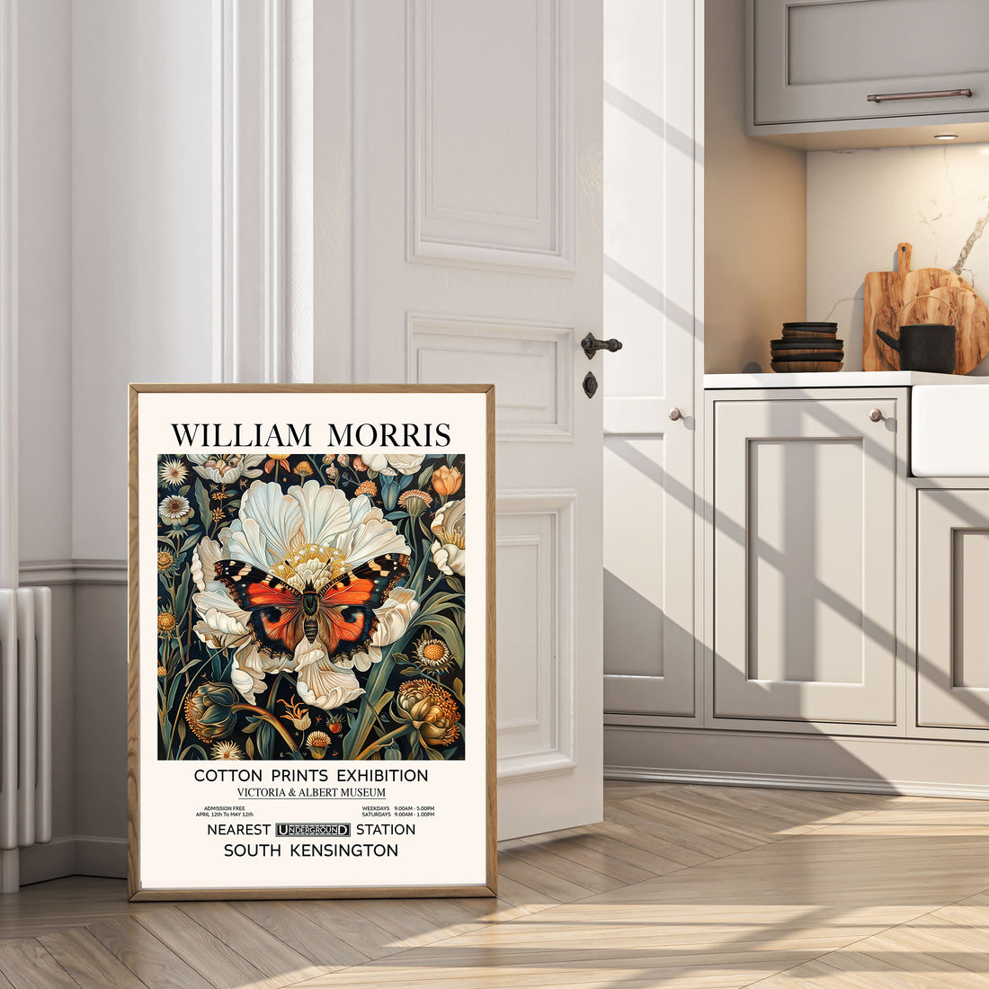 Vintage butterfly wall art print featuring floral and botanical design, perfect for cottage-style and Victorian-inspired home decor