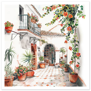 Spanish Patio Watercolour Print - 25x25 cm / 10x10″ - Print Material