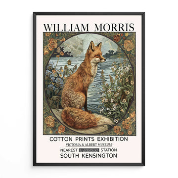 Vintage Fox Wall Art – Animal Print with Floral Botanical Frame Inspired by William Morris, Ideal for Cottagecore or Victorian-Style Decor