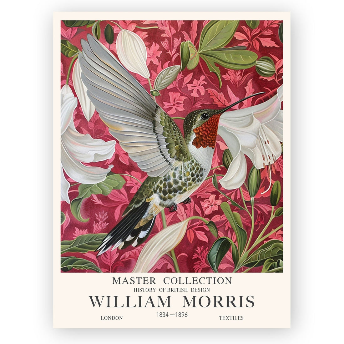 Vintage Humming Bird William Morris Style  Print For Living Room