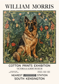 William Morris dog art print featuring vintage floral design, perfect for classic home decor, Victorian-inspired wall art, and animal lovers looking for unique art prints.