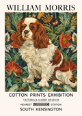 Vintage art print of a Cavalier King Charles Spaniel in classic illustration style, ideal wall decor for pet lovers.