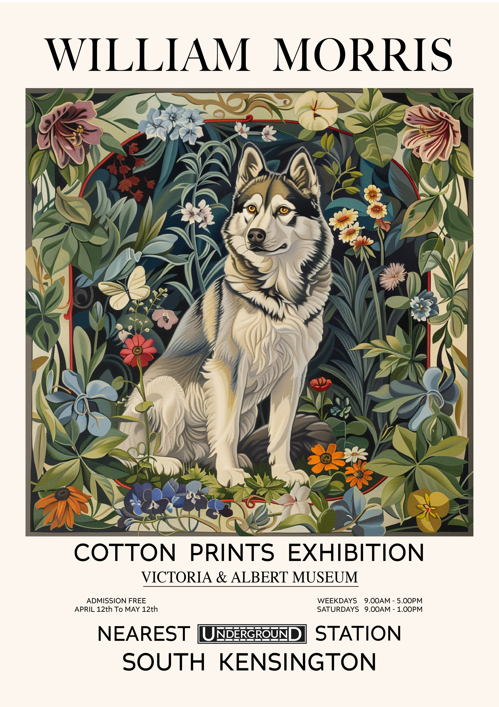 Vintage art print of a Siberian Husky in classic illustration style, ideal wall decor for pet lovers