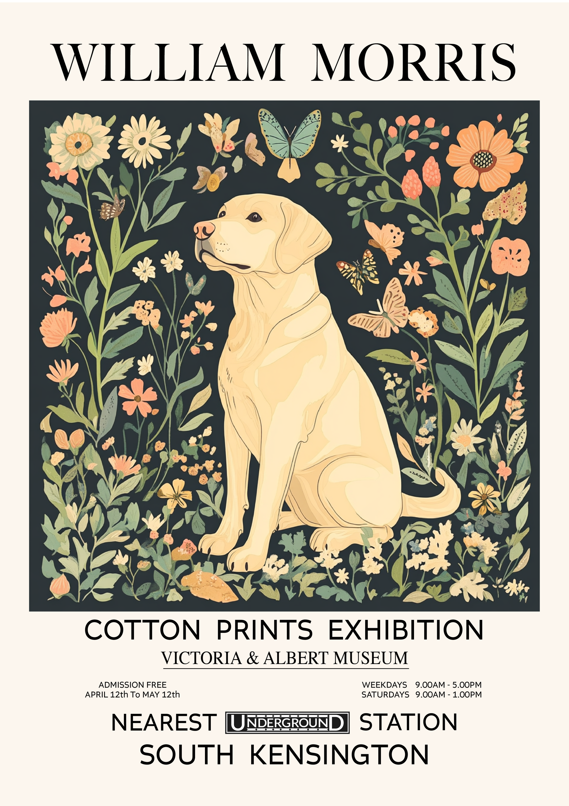 labrador print, Vintage William Morris Dog Print For Dog Lovers