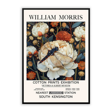 Vintage Dragon Fly Print White Flowers Wall Art Print For Living Room Bedroom