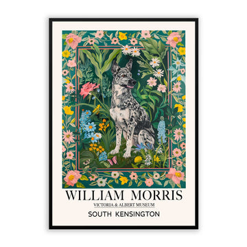William Morris-inspired German Shepherd art prints seamlessly blend classic design and floral and botanical patterns. Printed on high-quality archival paper