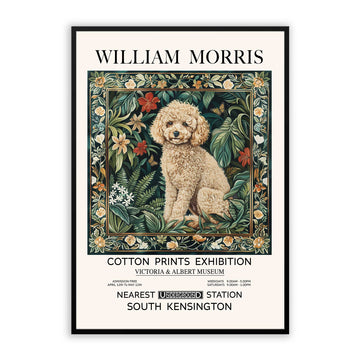 Cute Poodle Print for french poodle lovers, poodle mom, vintage William Morris Style, Framed and Unframed Prints