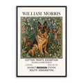 William Morris dog art print featuring vintage floral design, perfect for classic home decor, Victorian-inspired wall art, and animal lovers looking for unique art prints.
