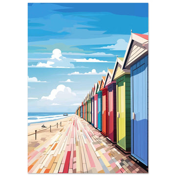 Beach Huts Art Print, Blue, seascape, , #illieeart