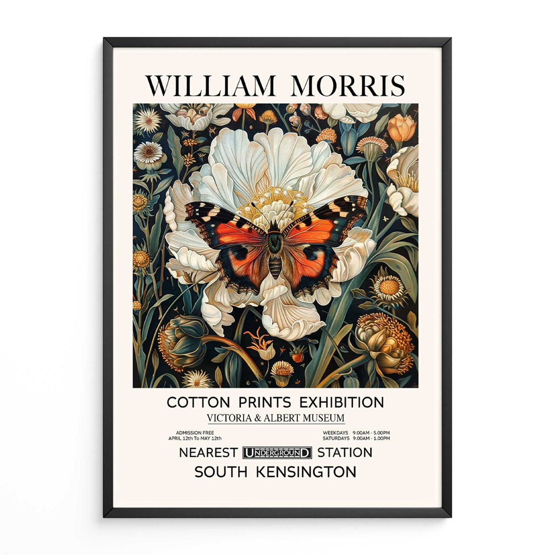 Vintage butterfly wall art print featuring floral and botanical design, perfect for cottage-style and Victorian-inspired home decor