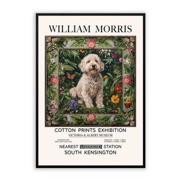 labradoodle pup print, William Morris style vintage print for living room, bedroom, for dog mom, dog lovers, dog parents, gifting