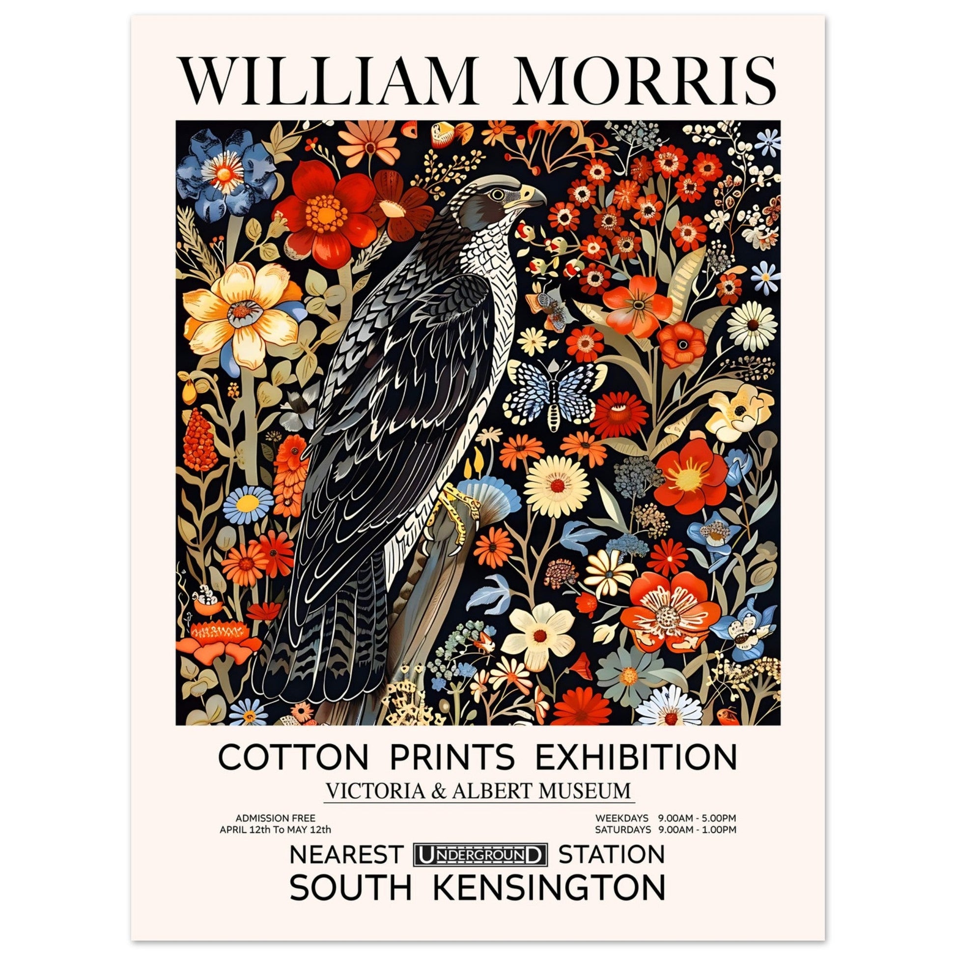 The Falcon And Flowers - William Morris, Falcon, vintage floral art print, william morris, #illieeart