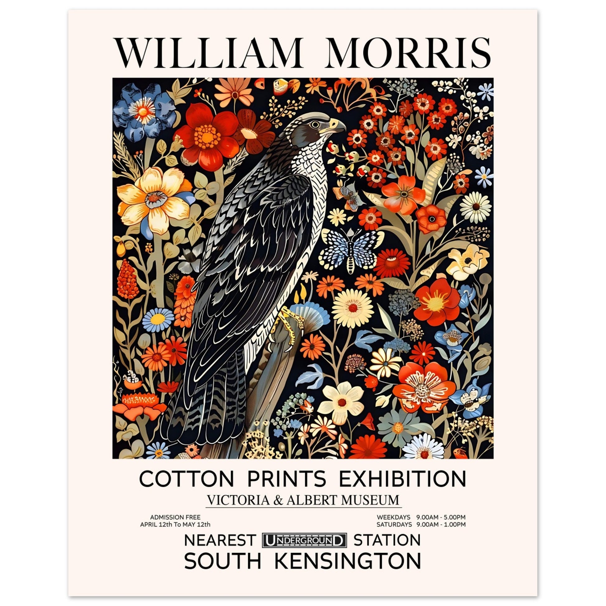 The Falcon And Flowers - William Morris, Falcon, vintage floral art print, william morris, #illieeart