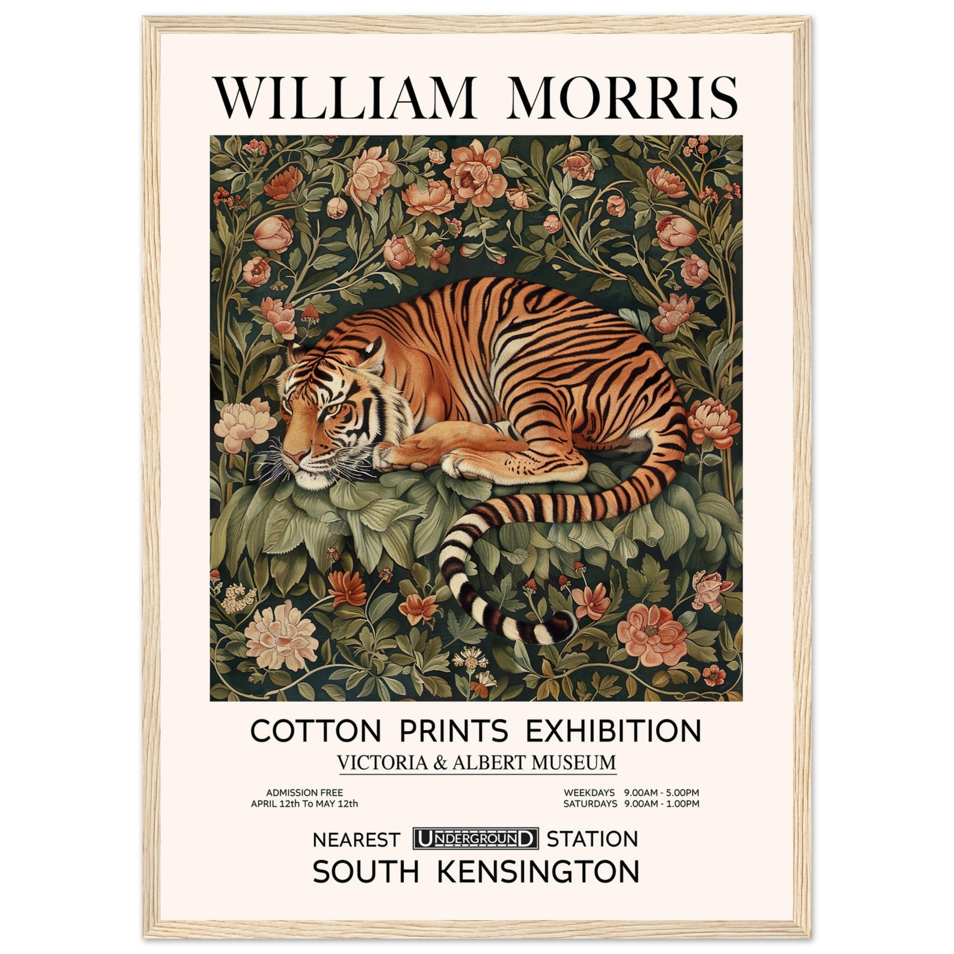 The Tiger In Flowers - Framed Poster, The Tiger In Flowers, Vintage Art print, william morris framed, #illieeart