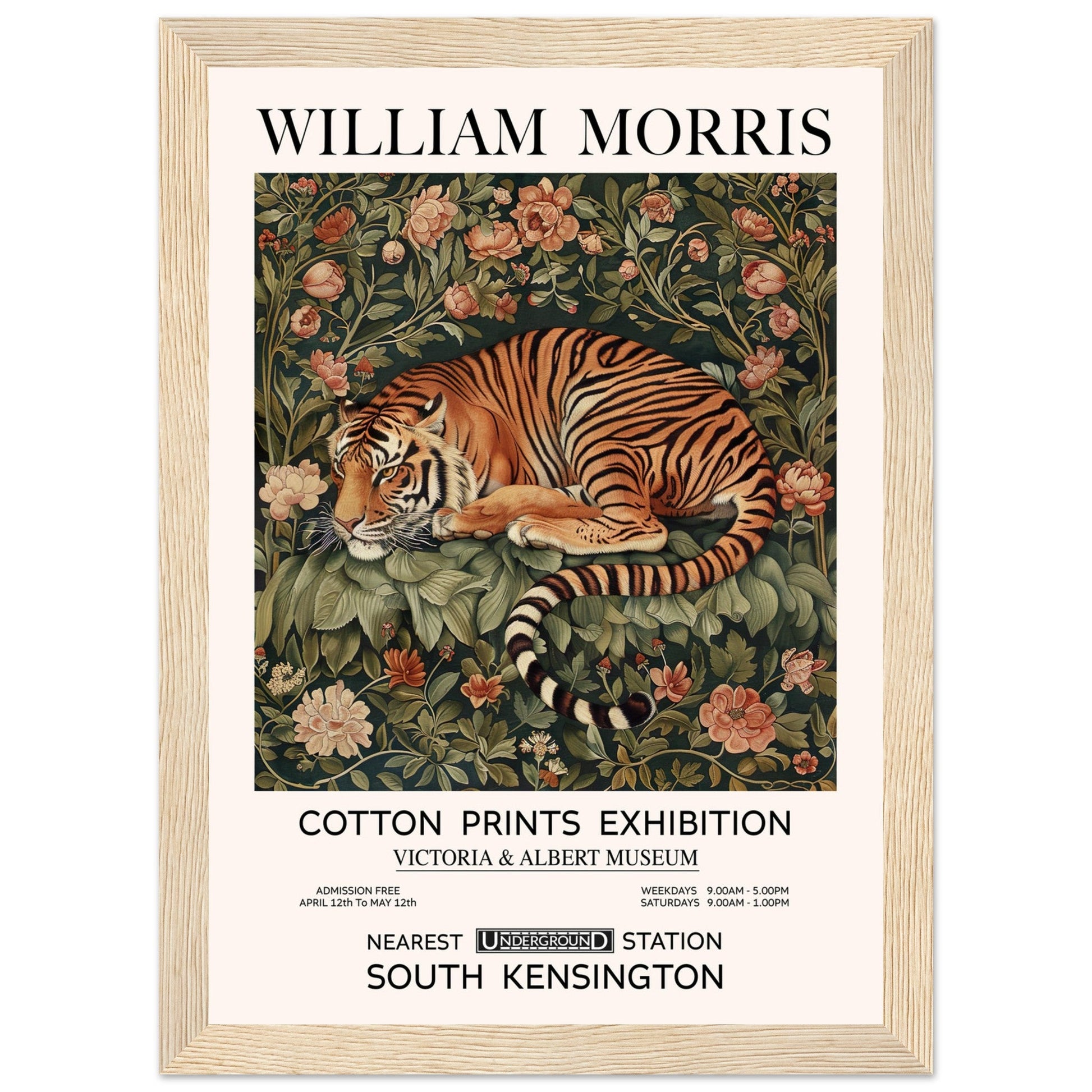 The Tiger In Flowers - Framed Poster, The Tiger In Flowers, Vintage Art print, william morris framed, #illieeart