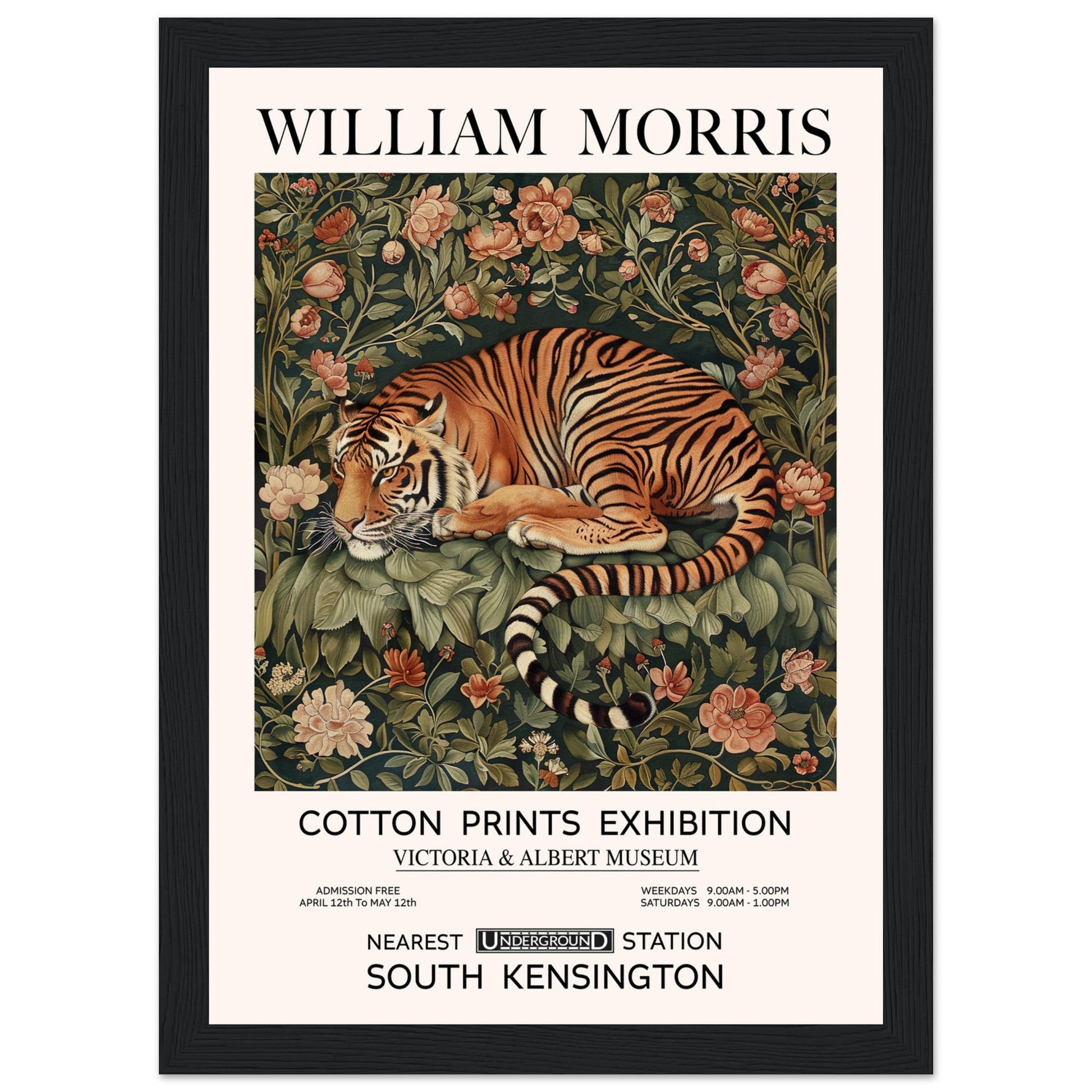 The Tiger In Flowers - Framed Poster, The Tiger In Flowers, Vintage Art print, william morris framed, #illieeart