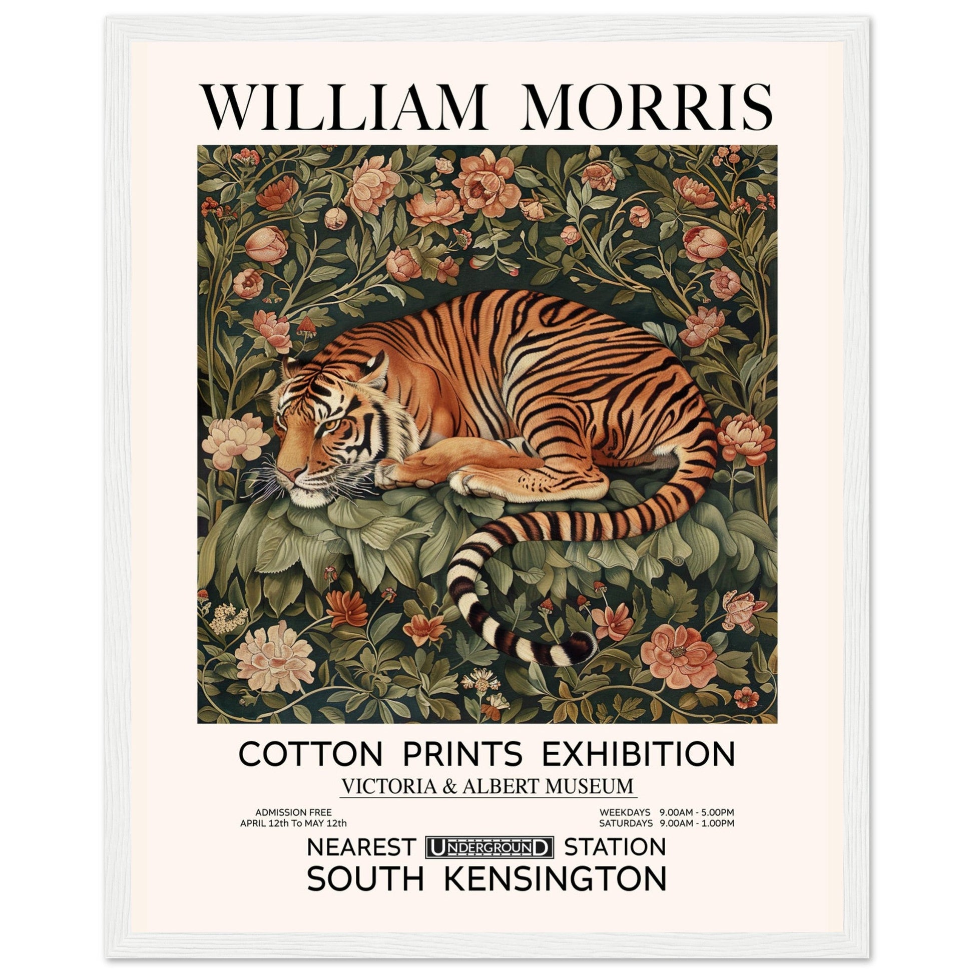 The Tiger In Flowers - Framed Poster, The Tiger In Flowers, Vintage Art print, william morris framed, #illieeart