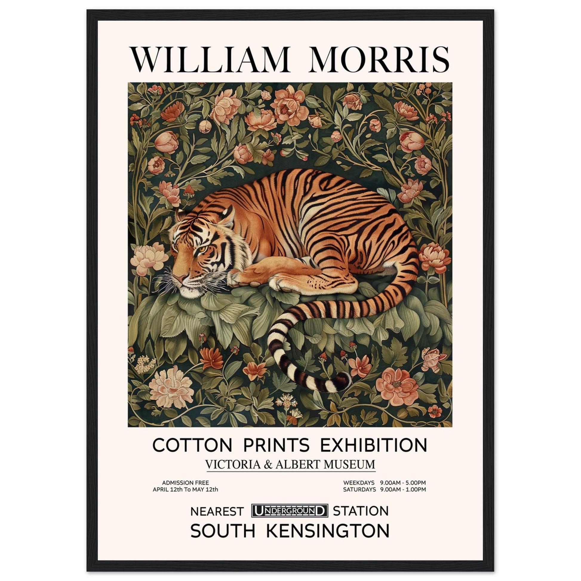 The Tiger In Flowers - Framed Poster, The Tiger In Flowers, Vintage Art print, william morris framed, #illieeart