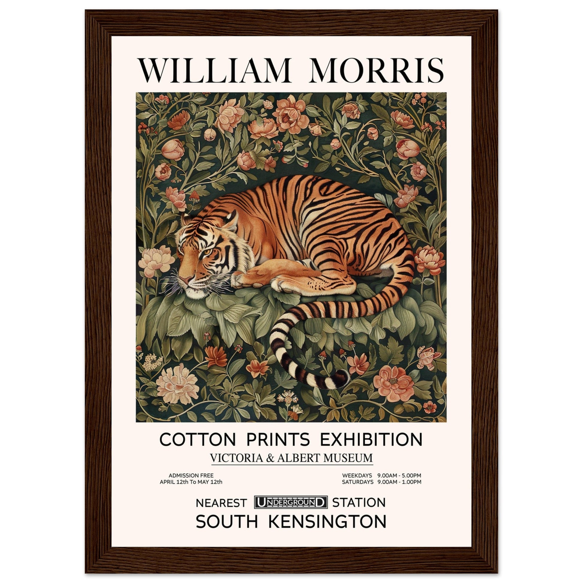 The Tiger In Flowers - Framed Poster, The Tiger In Flowers, Vintage Art print, william morris framed, #illieeart