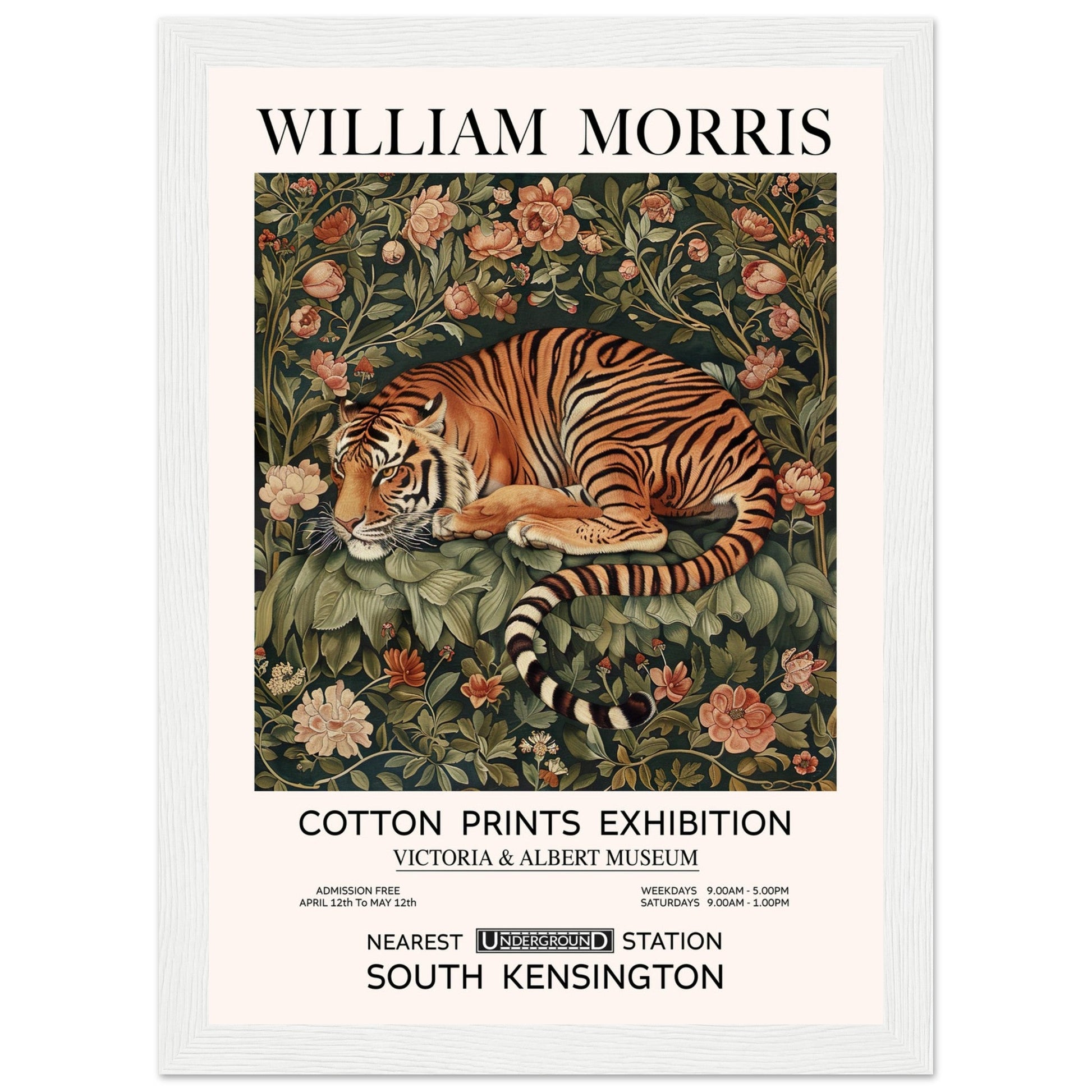 The Tiger In Flowers - Framed Poster, The Tiger In Flowers, Vintage Art print, william morris framed, #illieeart