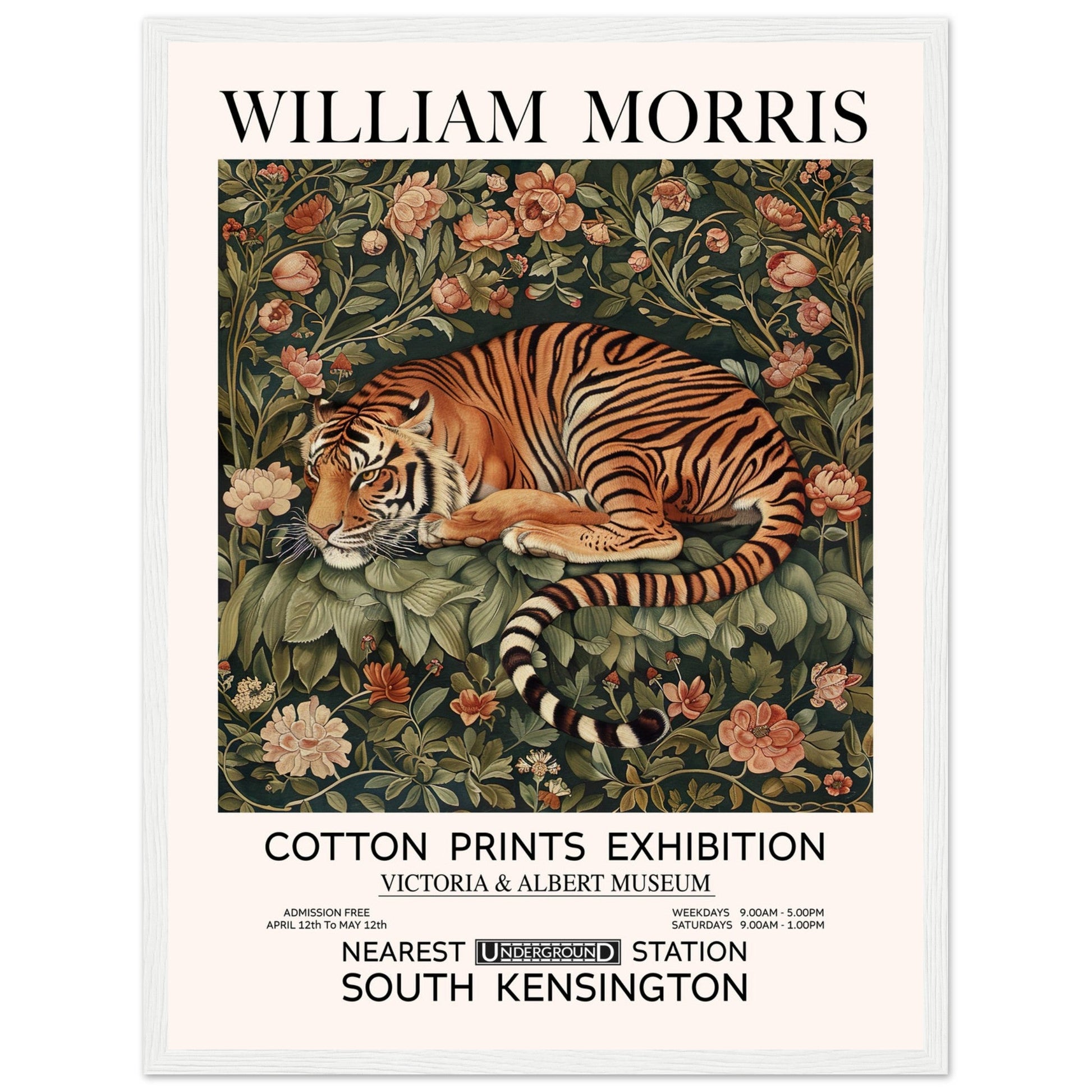 The Tiger In Flowers - Framed Poster, The Tiger In Flowers, Vintage Art print, william morris framed, #illieeart