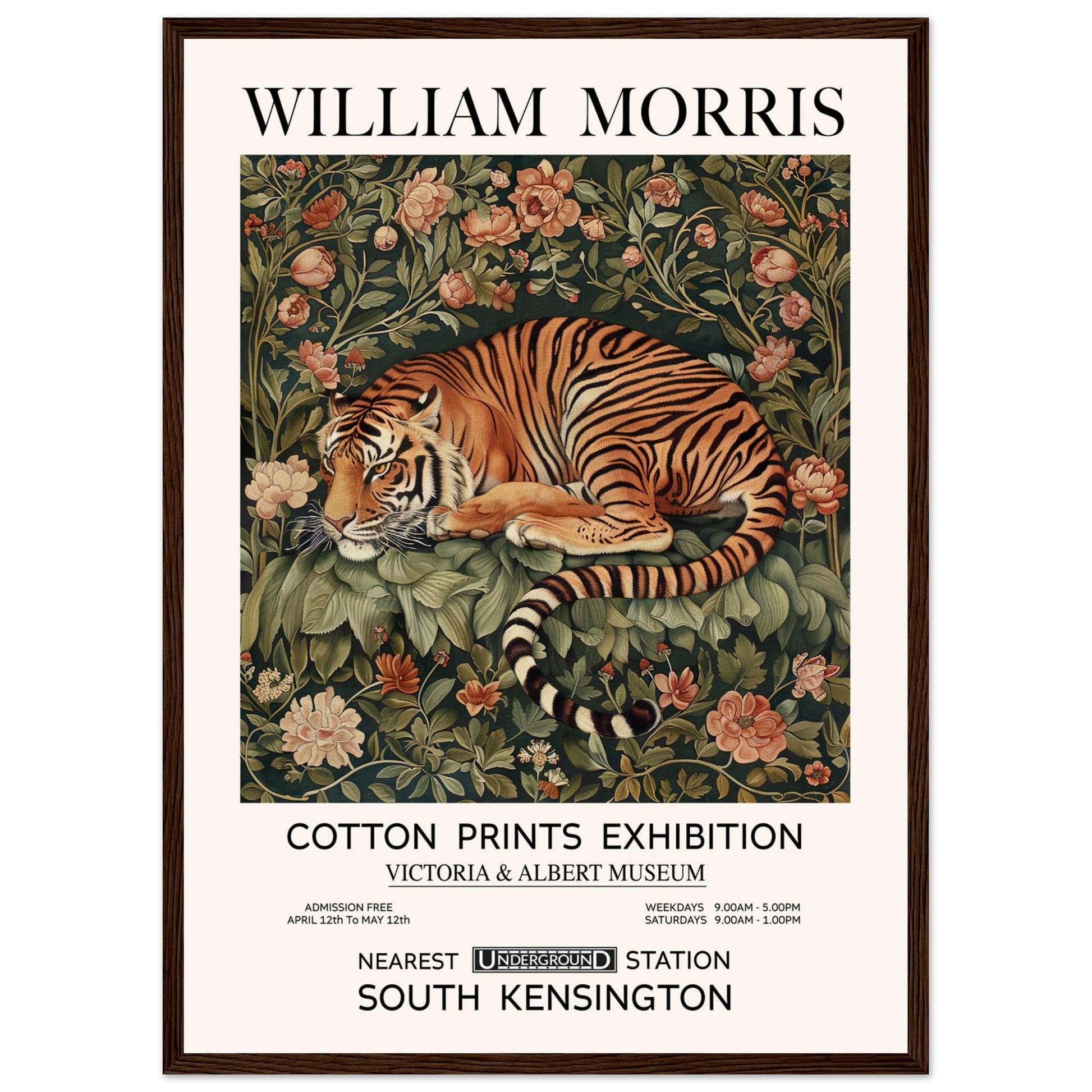 The Tiger In Flowers - Framed Poster, The Tiger In Flowers, Vintage Art print, william morris framed, #illieeart