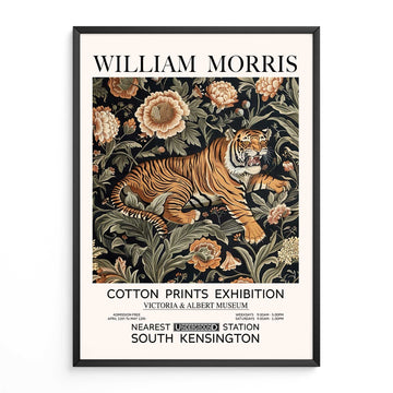 Vintage Tiger Wall Art – Animal Print with Floral Botanical Frame Inspired by William Morris, Ideal for Cottagecore or Victorian-Style Decor