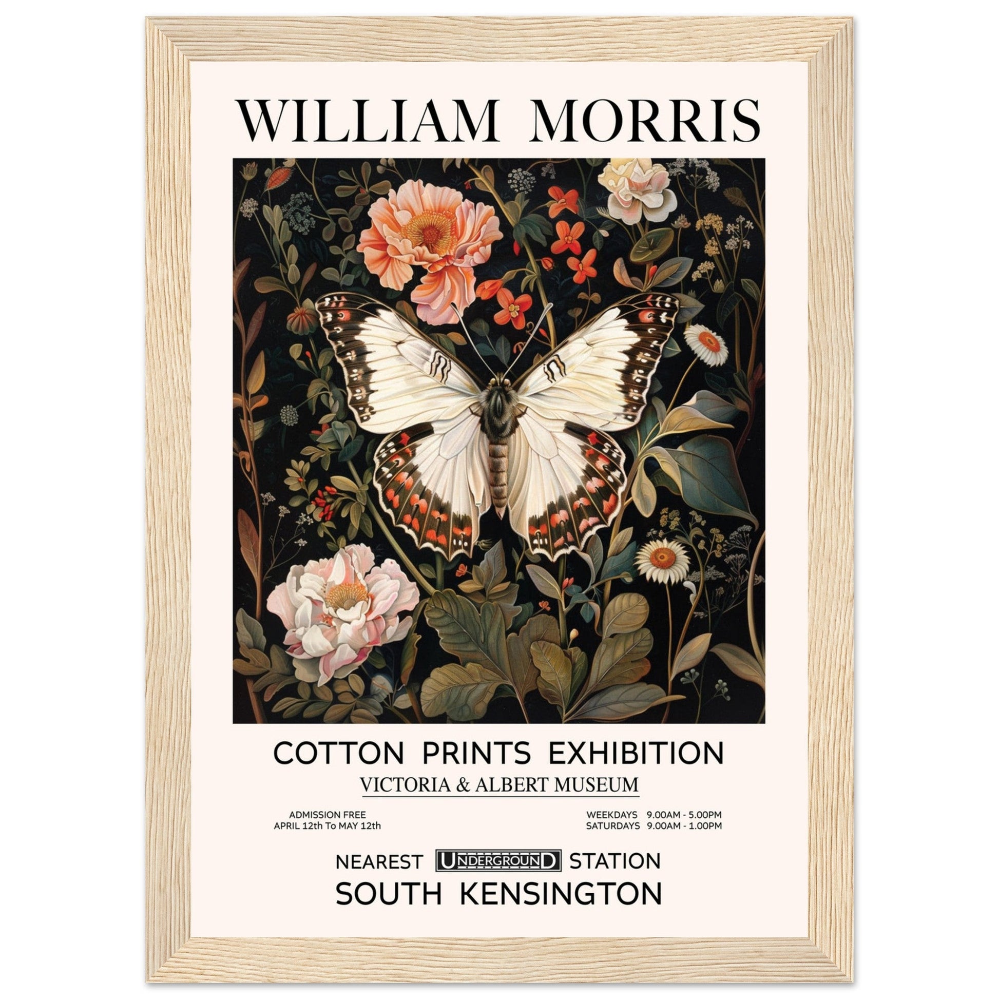White Butterfly And Flowers - William Morris, Black and white, william morris, william morris framed, #illieeart