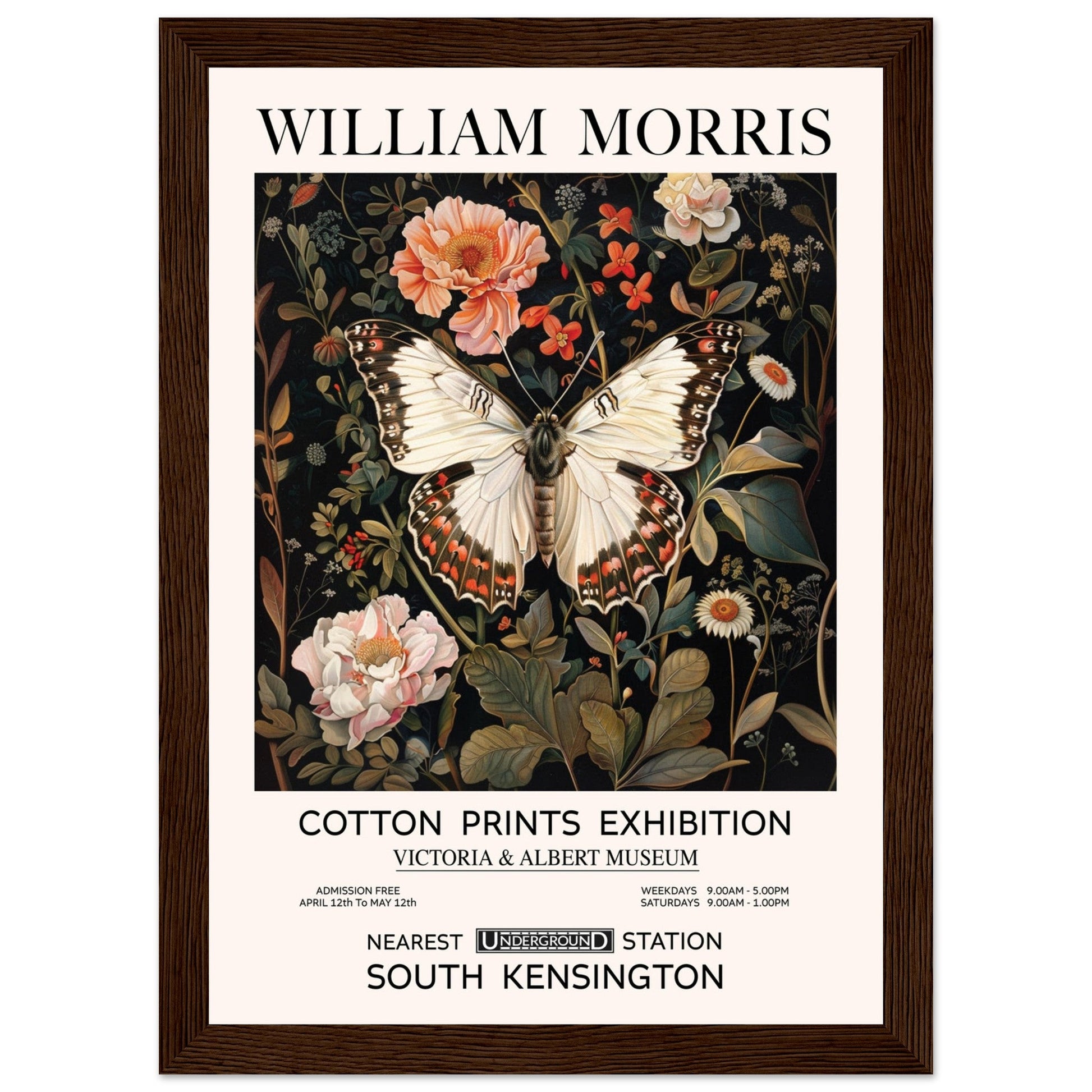 White Butterfly And Flowers - William Morris, Black and white, william morris, william morris framed, #illieeart