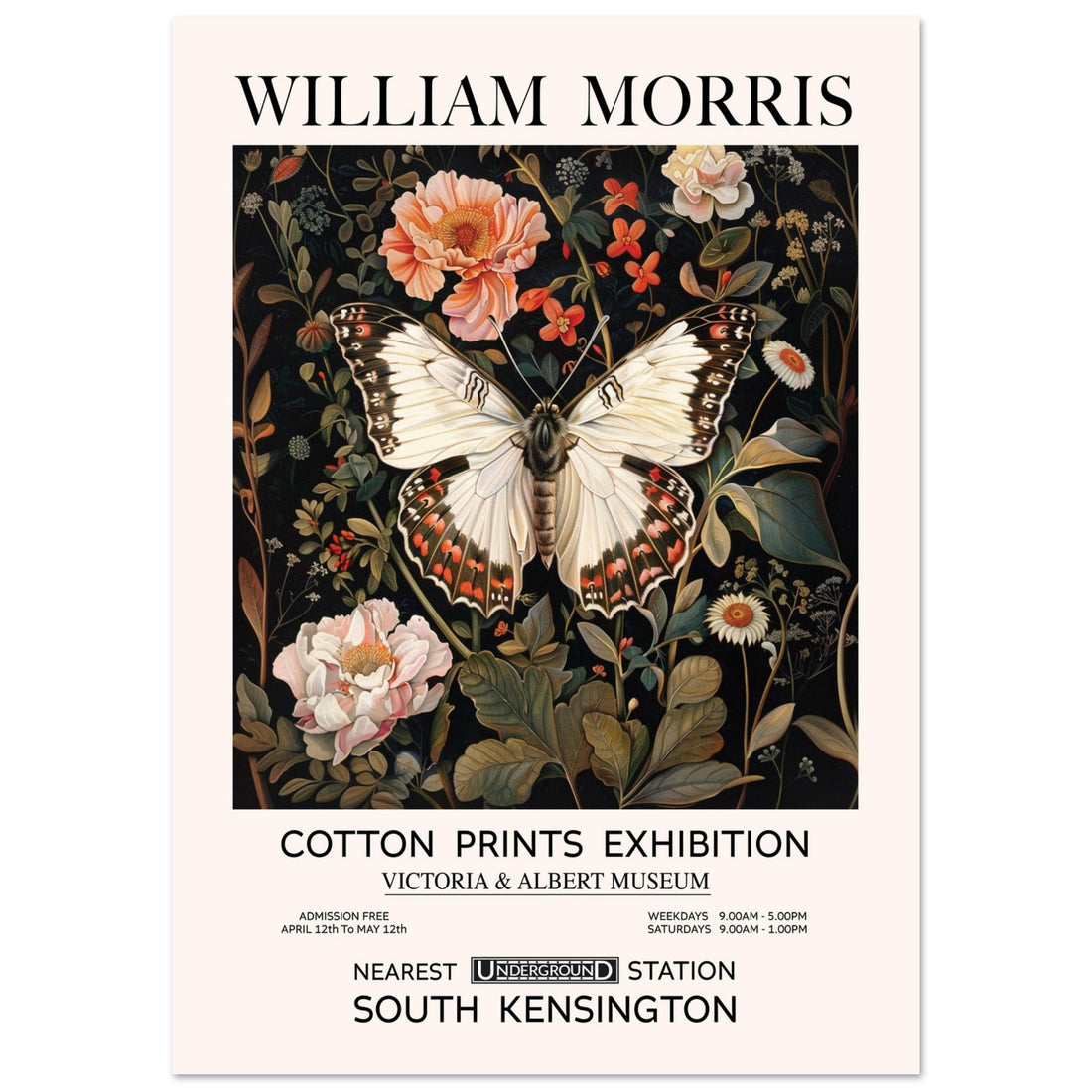 White Butterfly In Flowers - William Morris, vintage, White Butterfly In Flowers, william morris, #illieeart