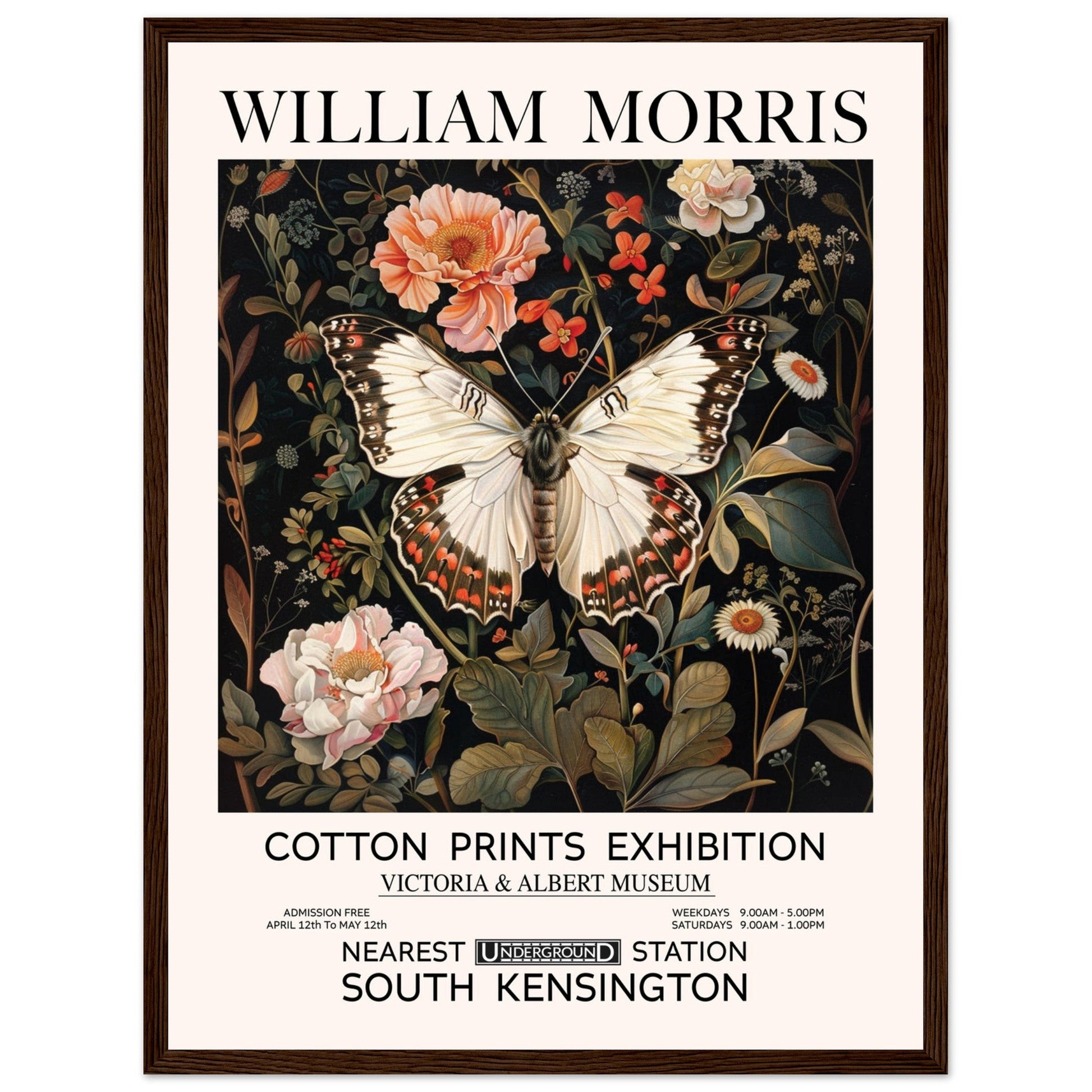 White Butterfly And Flowers - William Morris, Black and white, william morris, william morris framed, #illieeart
