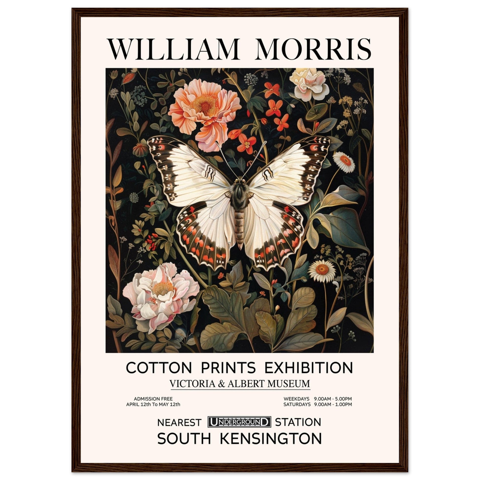 White Butterfly And Flowers - William Morris, Black and white, william morris, william morris framed, #illieeart