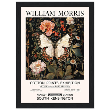 White Butterfly And Flowers - William Morris, Black and white, william morris, william morris framed, #illieeart