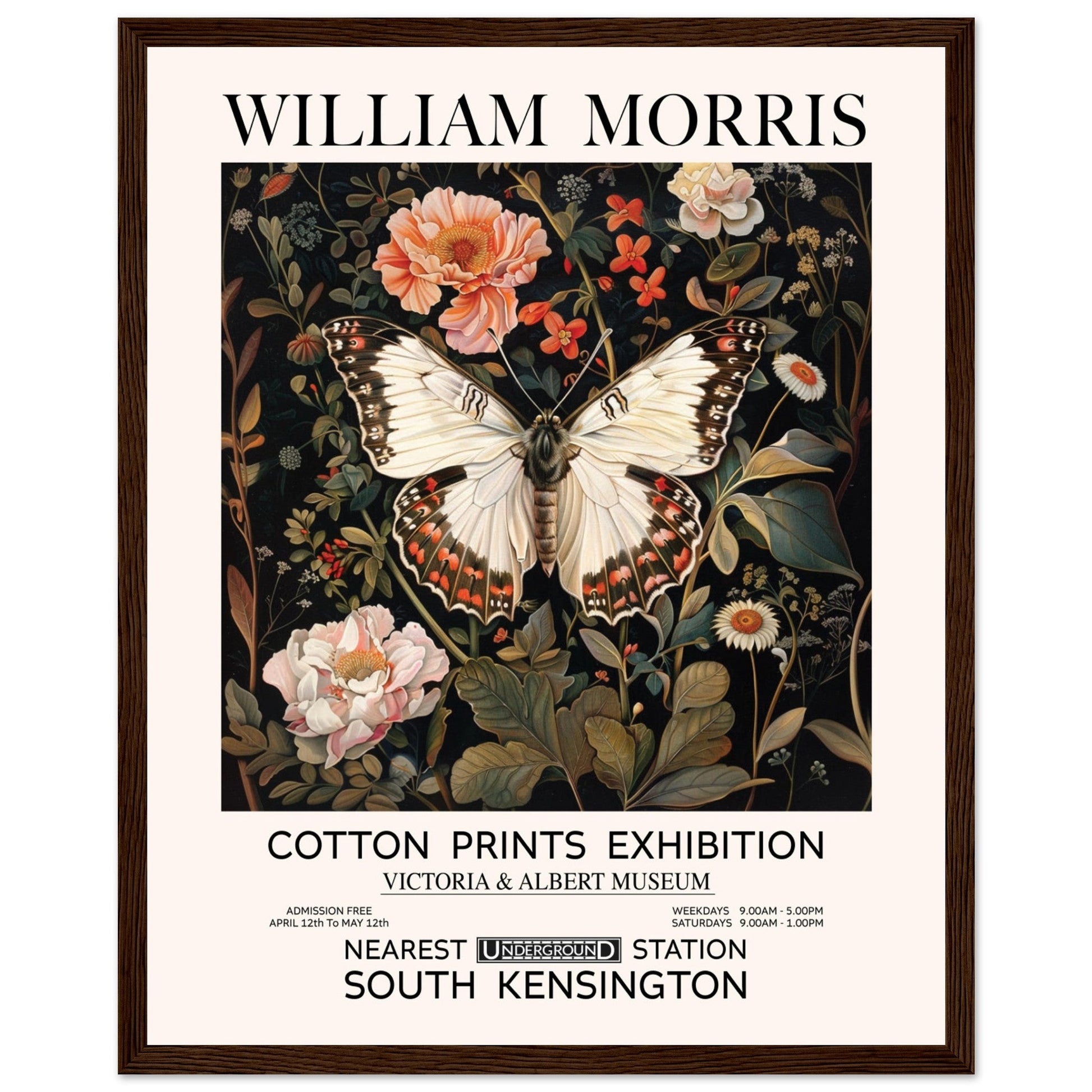 White Butterfly And Flowers - William Morris, Black and white, william morris, william morris framed, #illieeart