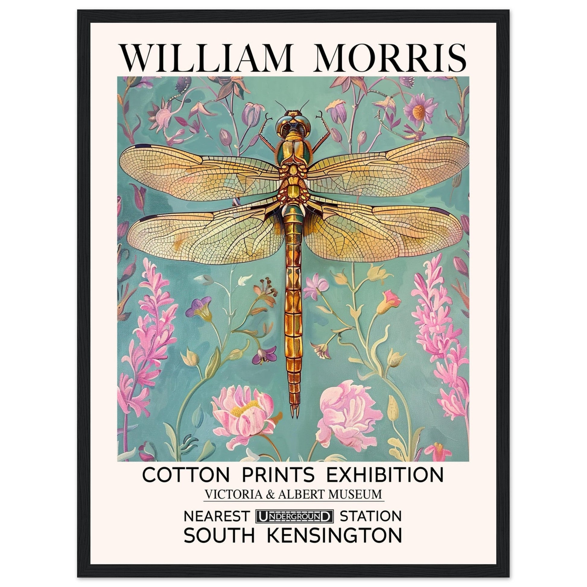 William Morris Framed Print - The Dragonfly, Blue, Floral Background, Framed Art print, #illieeart