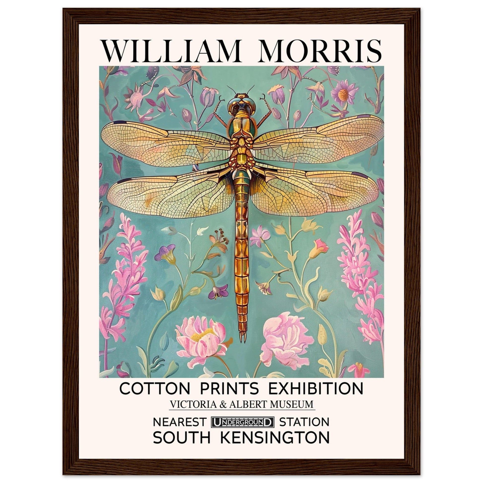 William Morris Framed Print - The Dragonfly, Blue, Floral Background, Framed Art print, #illieeart