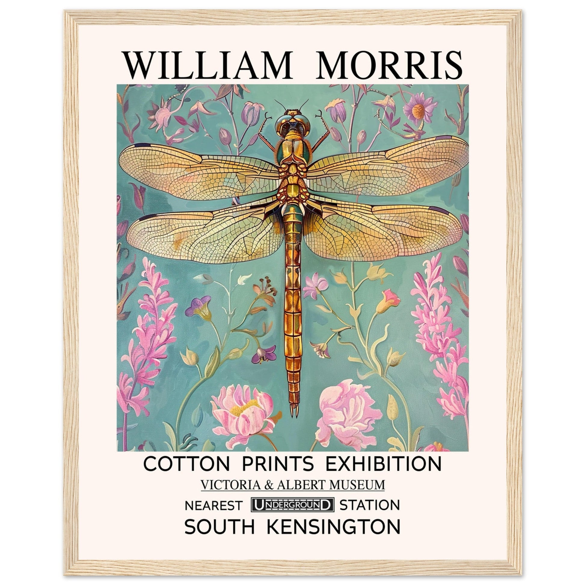William Morris Framed Print - The Dragonfly, Blue, Floral Background, Framed Art print, #illieeart