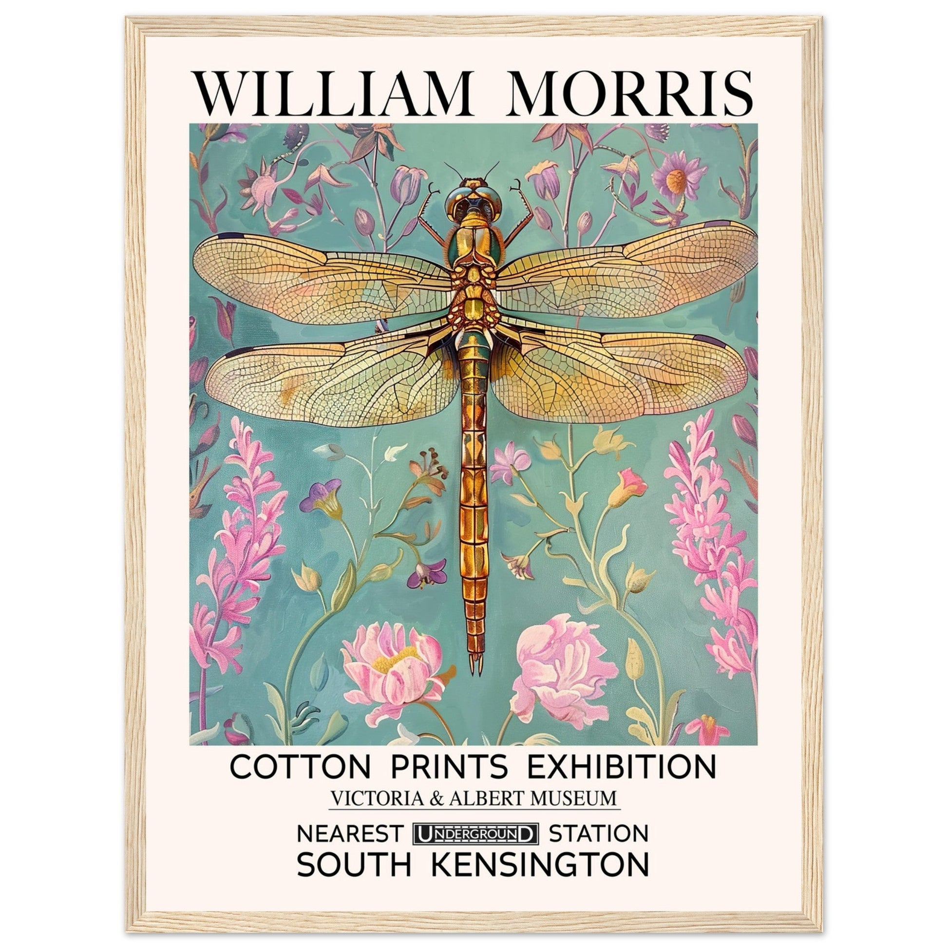 William Morris Framed Print - The Dragonfly, Blue, Floral Background, Framed Art print, #illieeart
