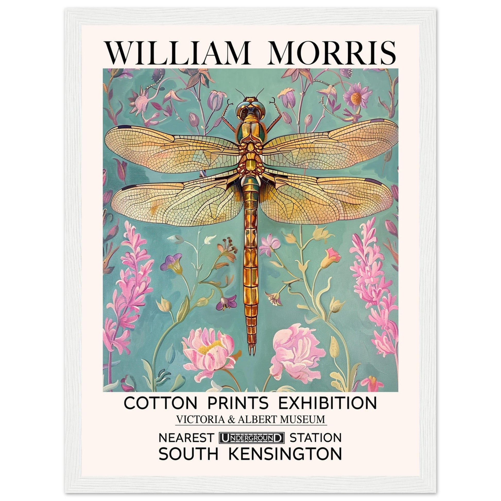 William Morris Framed Print - The Dragonfly, Blue, Floral Background, Framed Art print, #illieeart