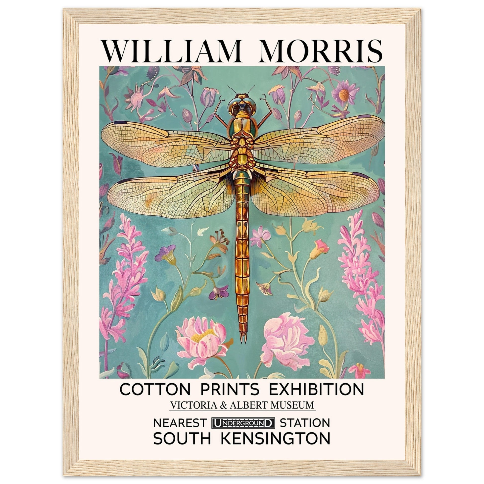 William Morris Framed Print - The Dragonfly, Blue, Floral Background, Framed Art print, #illieeart