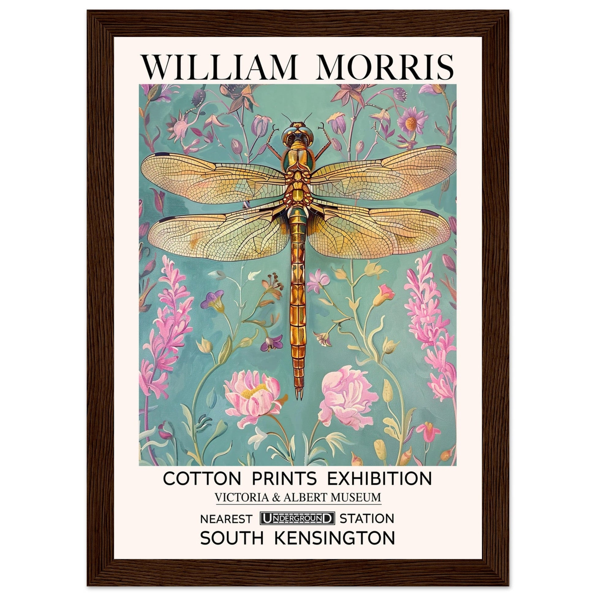 William Morris Framed Print - The Dragonfly, Blue, Floral Background, Framed Art print, #illieeart