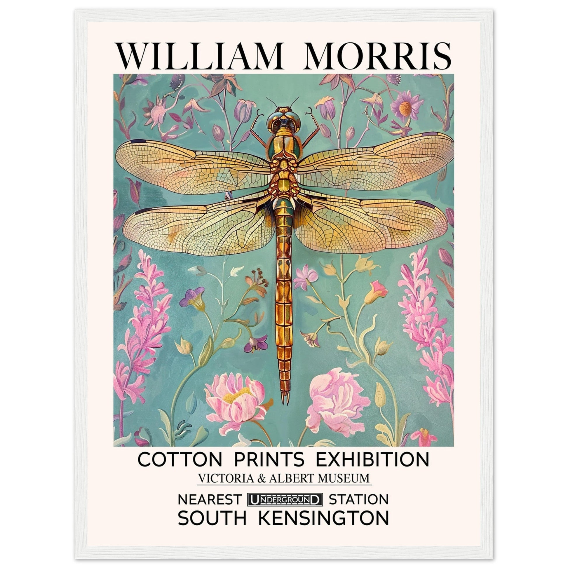 William Morris Framed Print - The Dragonfly, Blue, Floral Background, Framed Art print, #illieeart