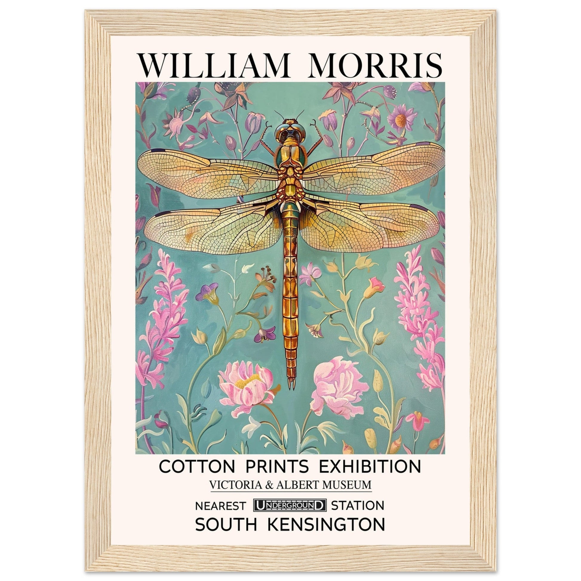 William Morris Framed Print - The Dragonfly, Blue, Floral Background, Framed Art print, #illieeart