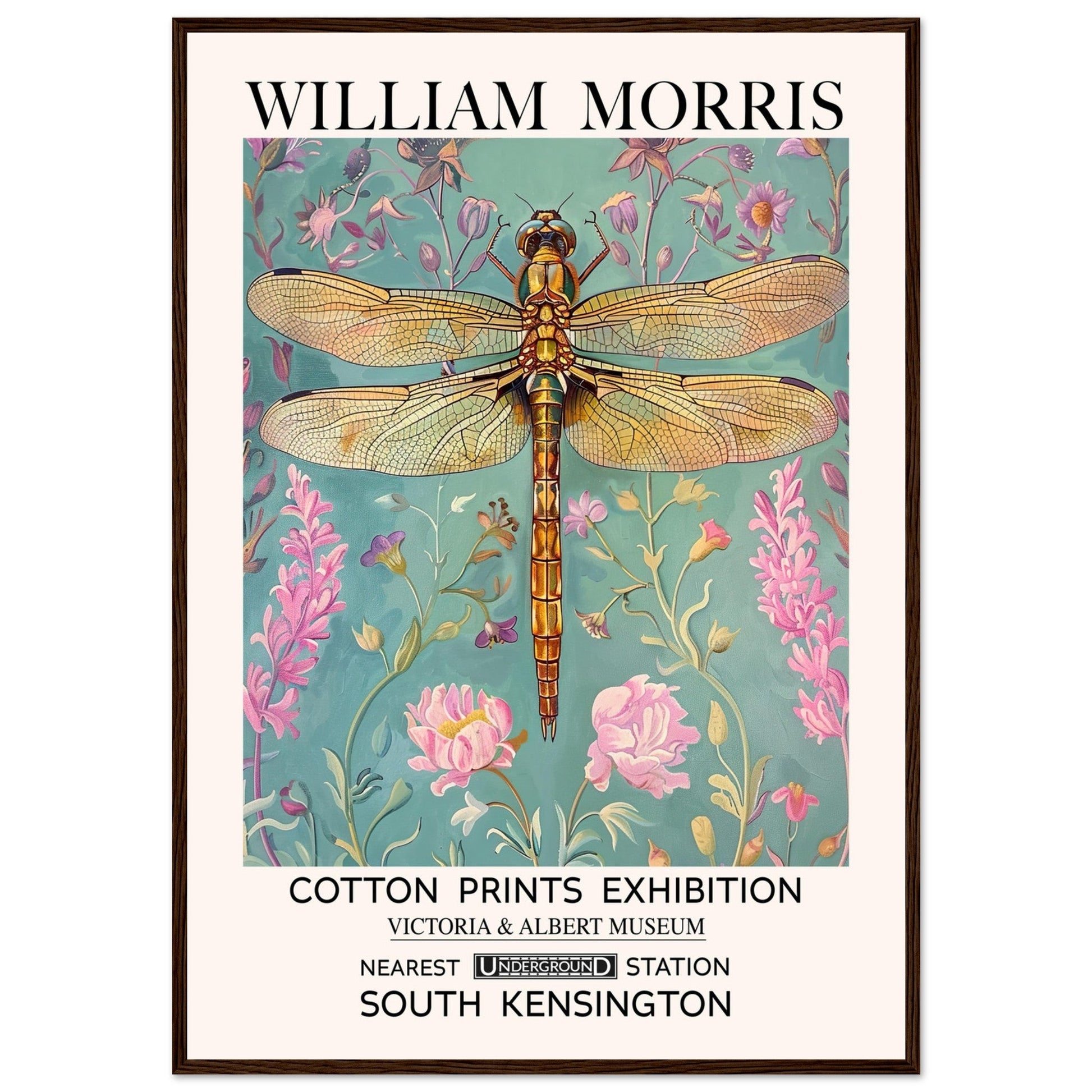 William Morris Framed Print - The Dragonfly, Blue, Floral Background, Framed Art print, #illieeart